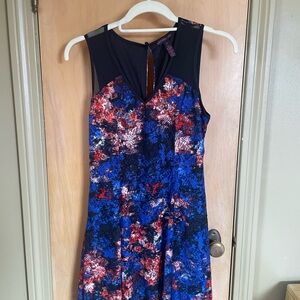 Material Girl Floral Sleeveless Medium Dress - Blue and Red